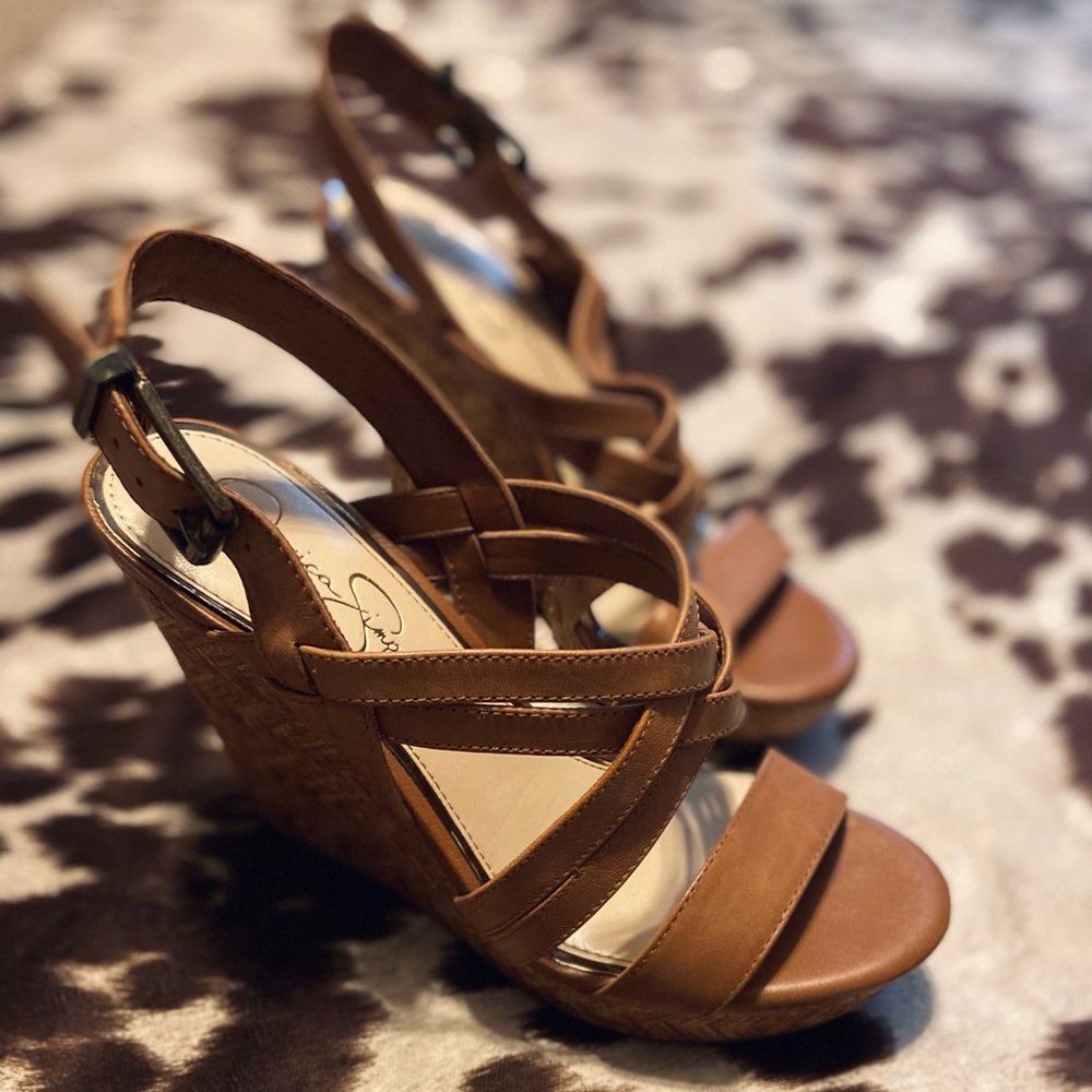 Jessica Simpson Tan Leather Wedges